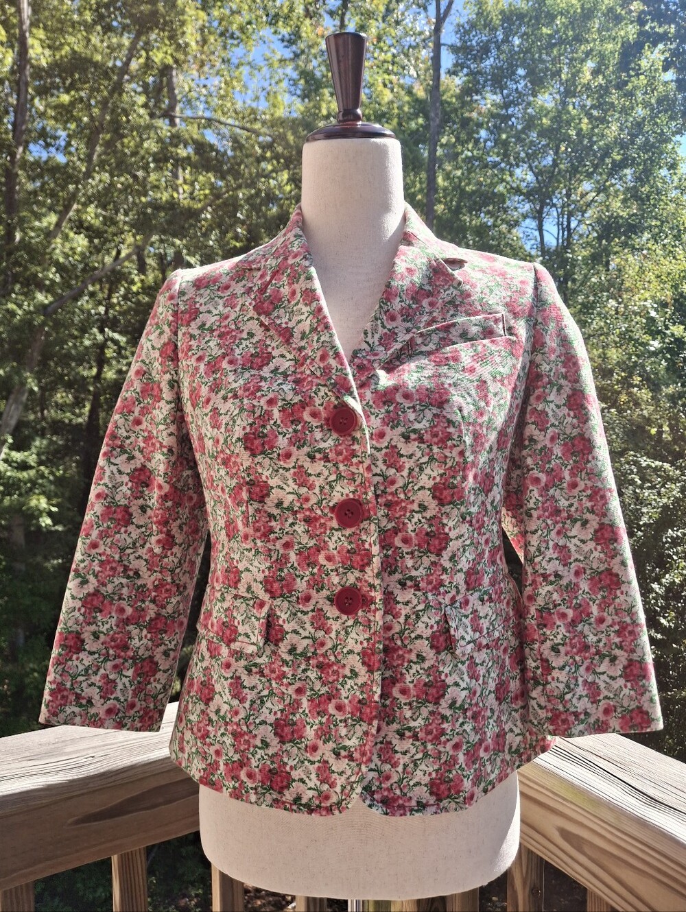 Talbots Grace Fit Rose Pink Watercolor Floral Cotton Blazer Jacket 2 Petite